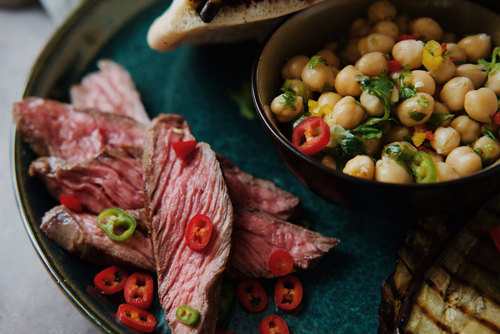 Flap steak og kikærter